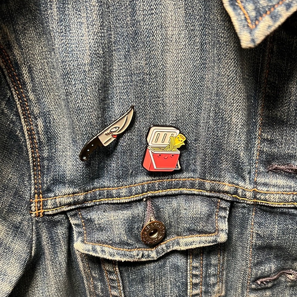 SET OF TWO Anthropomorphic Knife and Tamale Cooler Enamel Pins